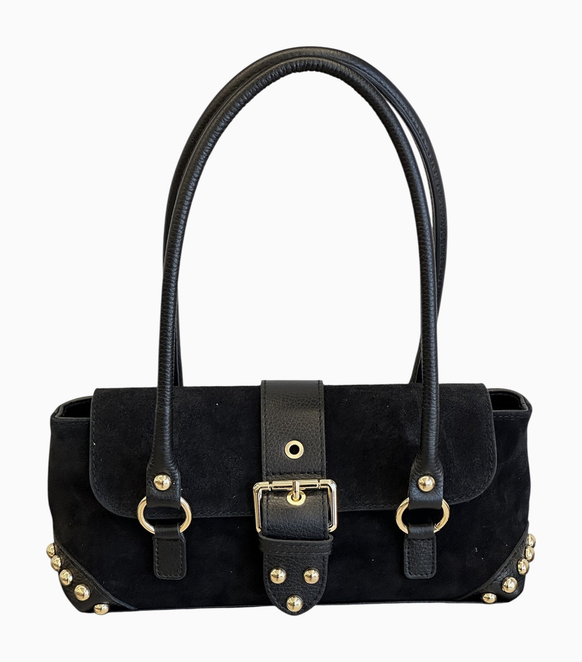 HE604 Black Studded Suede Shoulder Bag