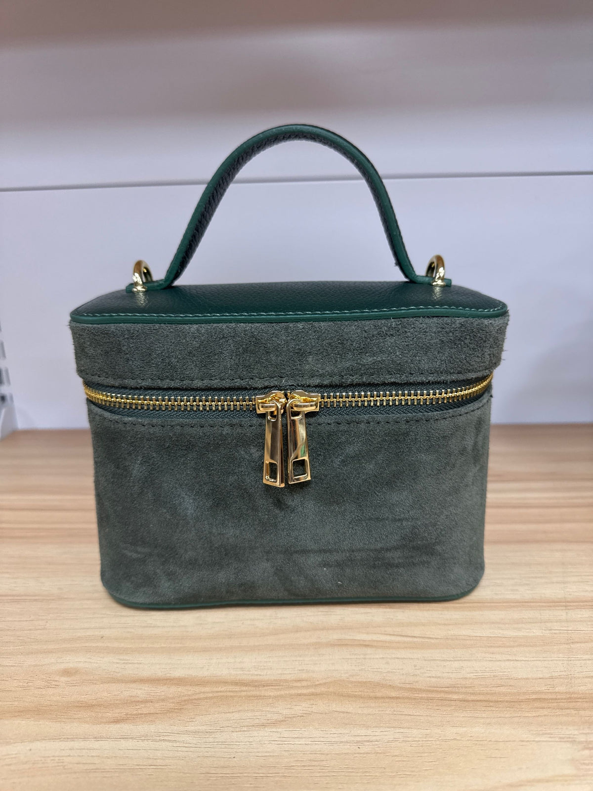 HE605 Forest Green Vanity Suede Top Handle Bag