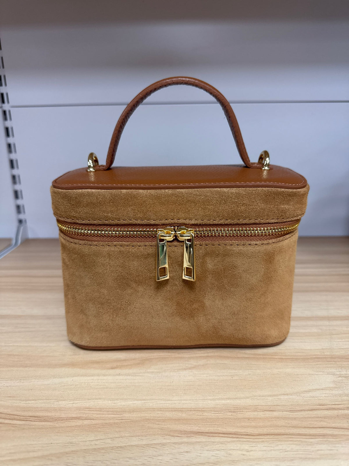 HE607 Tan Vanity Suede Top Handle Bag