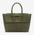 HE608 Military Green Flap Suede Top Handle Bag