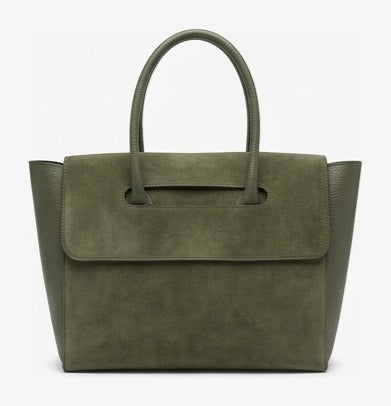 HE608 Military Green Flap Suede Top Handle Bag