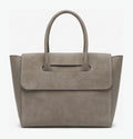 HE609 Dark Taupe Flap Suede Top Handle Bag