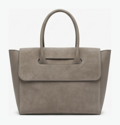 HE609 Dark Taupe Flap Suede Top Handle Bag