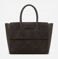 HE610 Dark Brown Flap Suede Top Handle Bag
