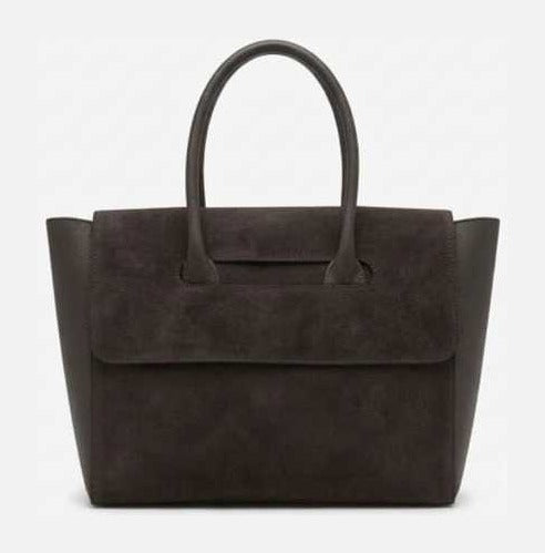 HE610 Dark Brown Flap Suede Top Handle Bag