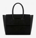 HE611 Black Flap Suede Top Handle Bag