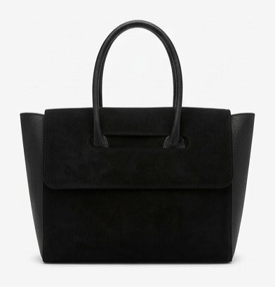 HE611 Black Flap Suede Top Handle Bag