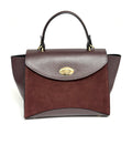 HE612 Burgundy Flap Suede Top Handle Bag