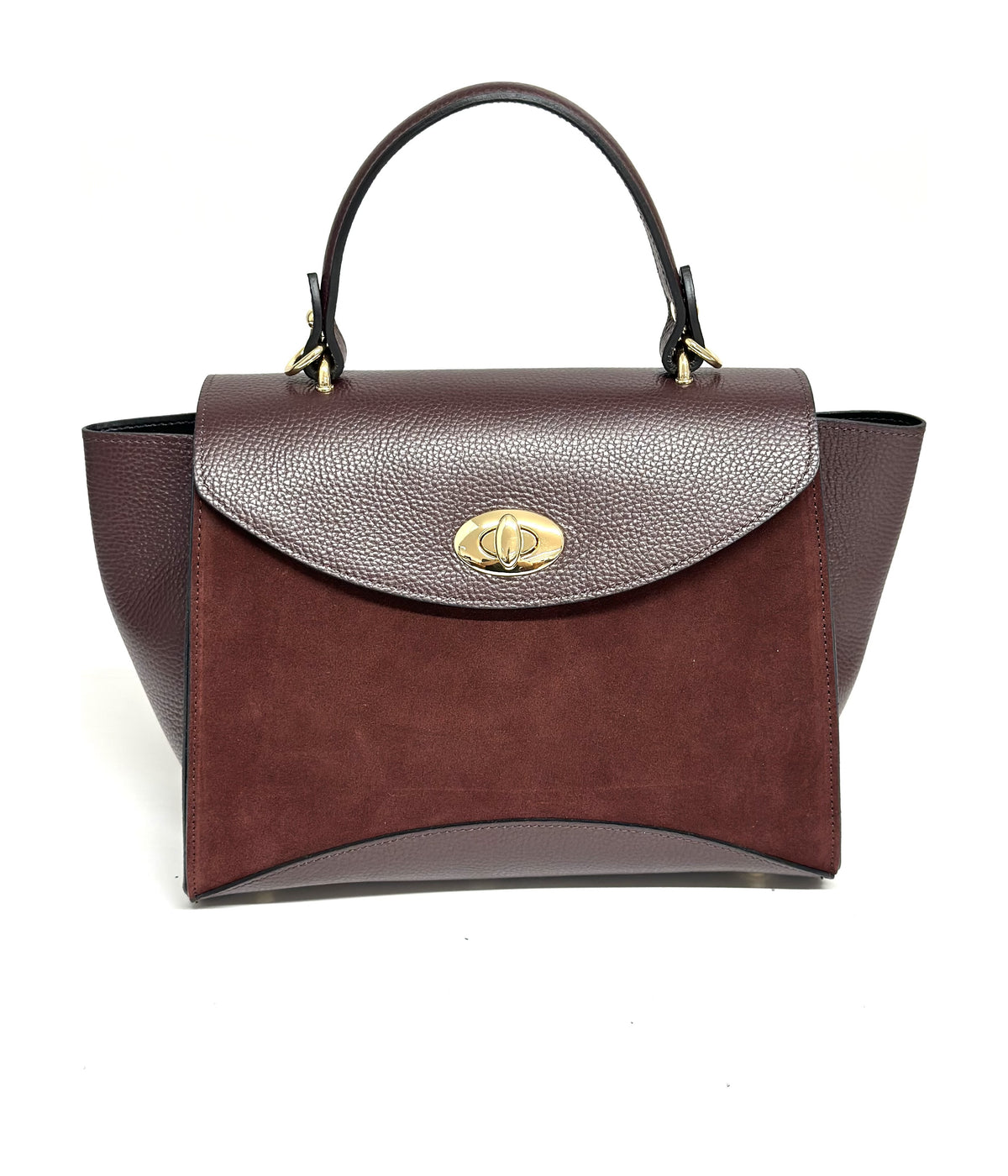 HE612 Burgundy Flap Suede Top Handle Bag