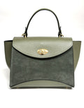 HE613 Military Green Flap Suede Top Handle Bag