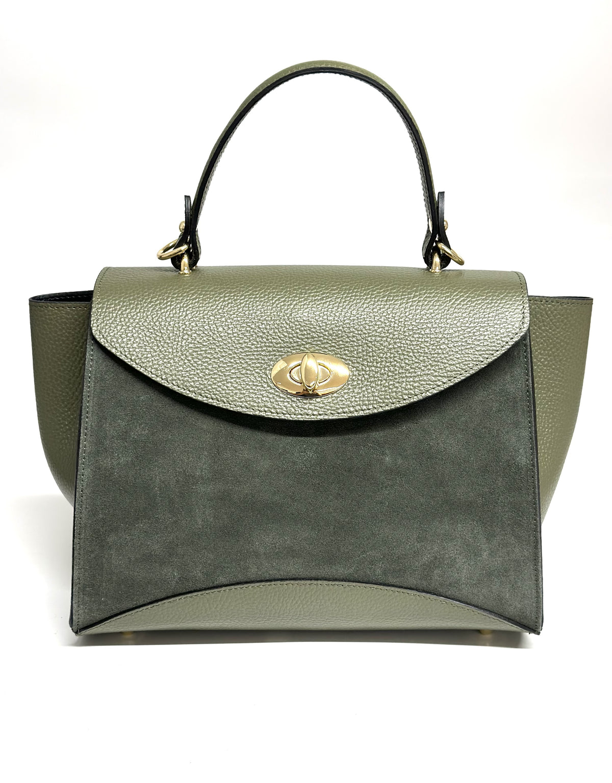 HE613 Military Green Flap Suede Top Handle Bag