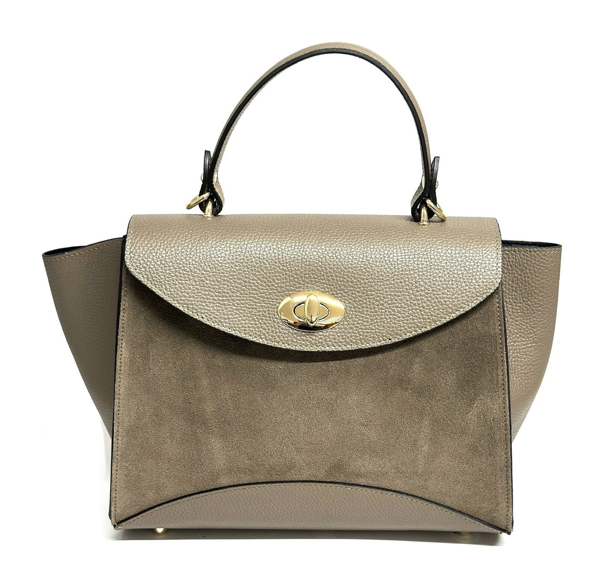 HE614 Dark Taupe Flap Suede Top Handle Bag