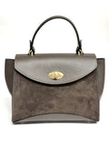 HE615 Dark Brown Flap Suede Top Handle Bag