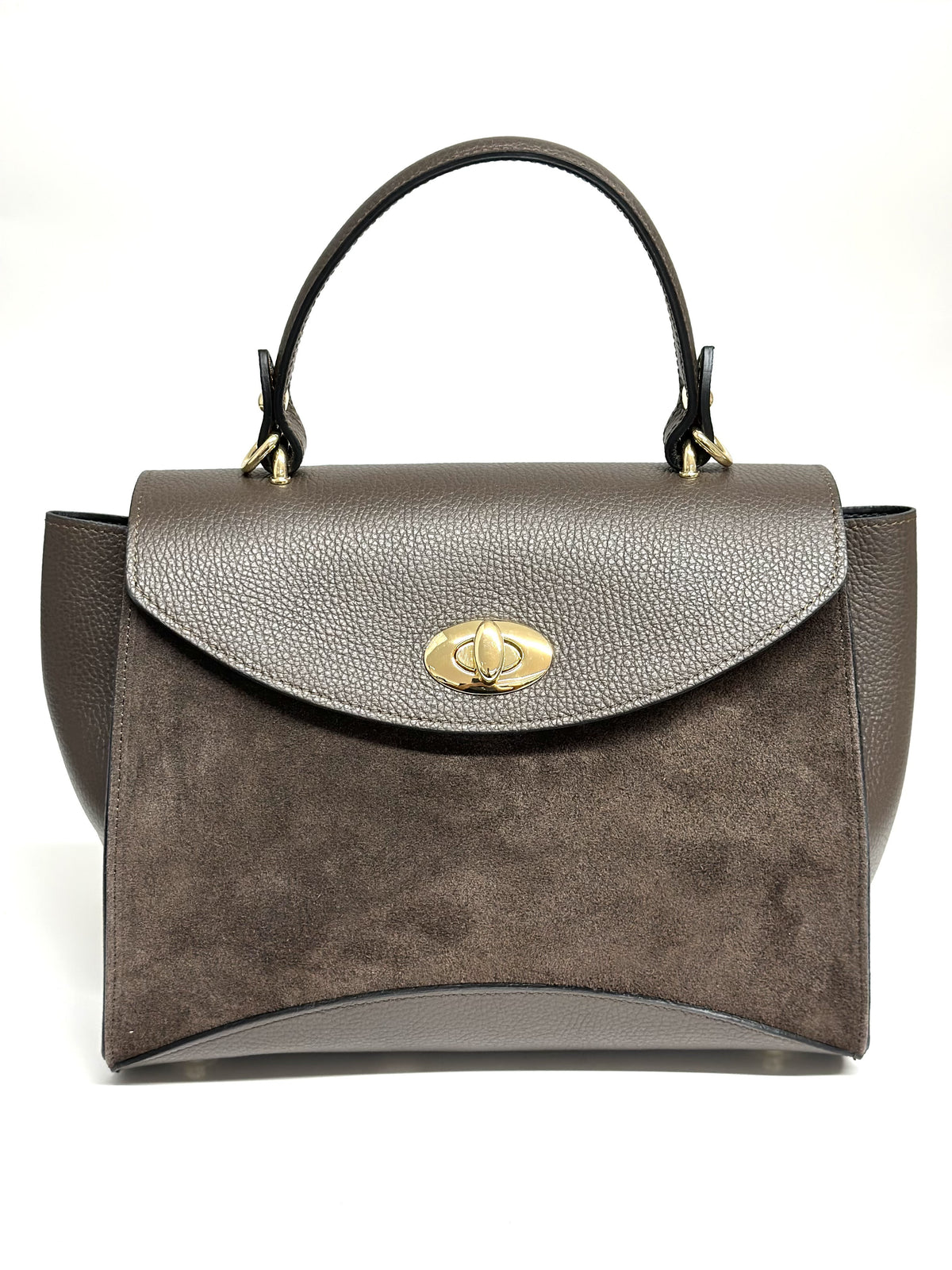 HE615 Dark Brown Flap Suede Top Handle Bag