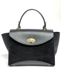 HE616 Black Flap Suede Top Handle Bag
