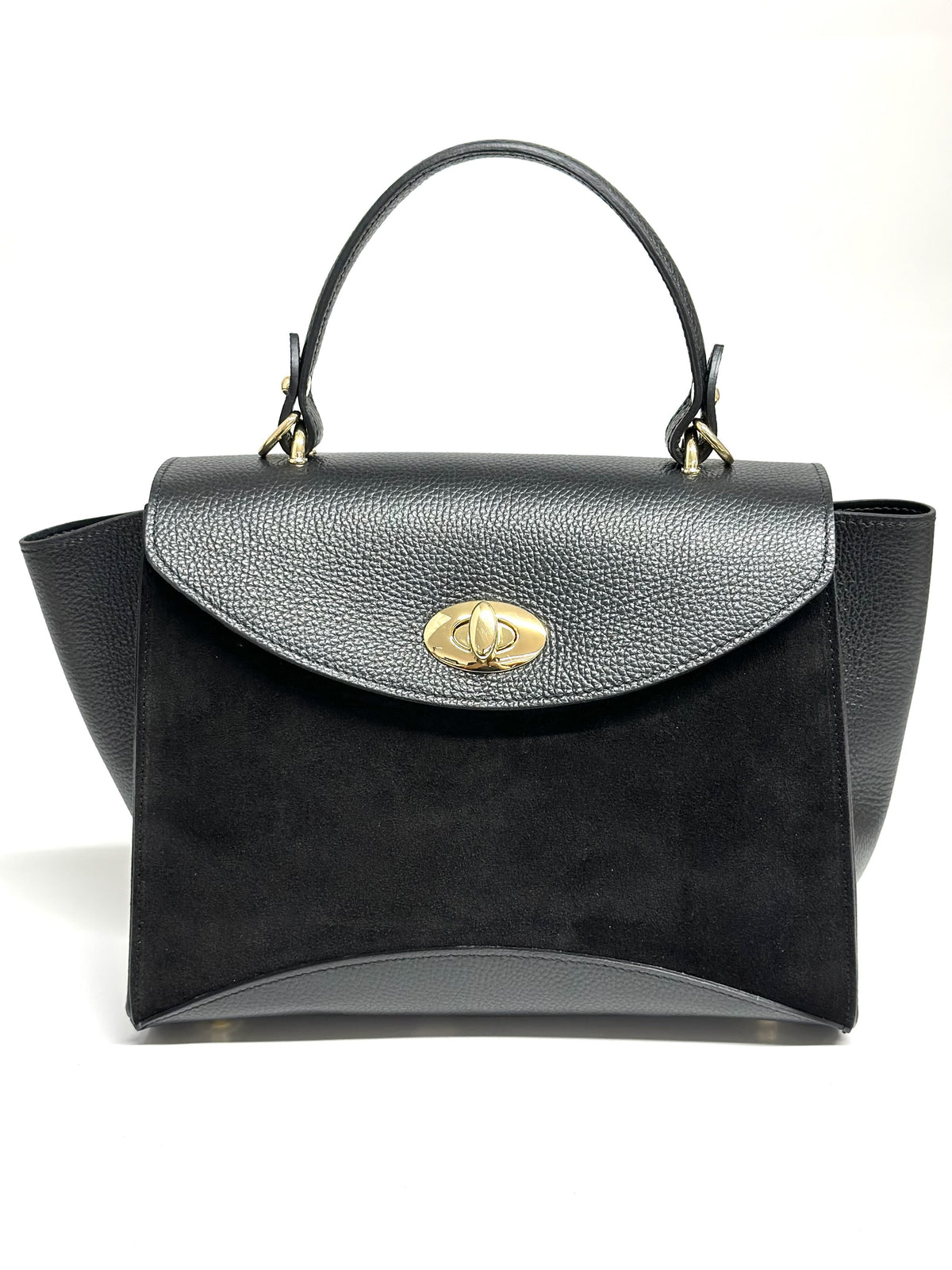 HE616 Black Flap Suede Top Handle Bag