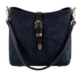 HE622 Navy Buckle Suede Bucket Bag