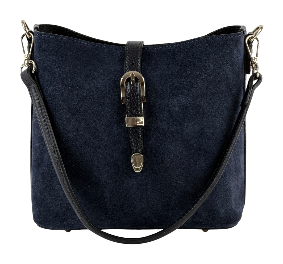 HE622 Navy Buckle Suede Bucket Bag