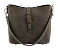 HE623 Dark Taupe Buckle Suede Bucket Bag