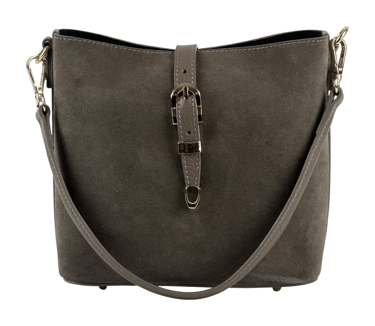HE623 Dark Taupe Buckle Suede Bucket Bag