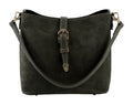 HE624 Military Green Buckle Suede Bucket Bag