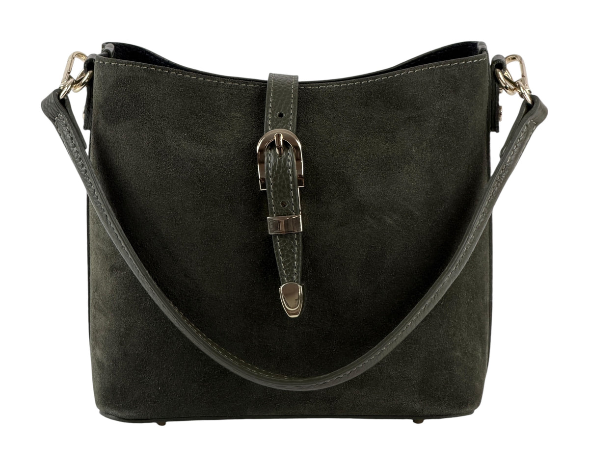 HE624 Military Green Buckle Suede Bucket Bag