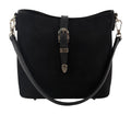 HE626 Black Buckle Suede Bucket Bag