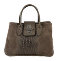 HE630 Dark Taupe Croc Trim Suede Top Handle Bag