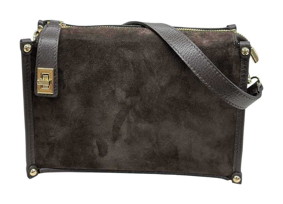 HE634 Dark Brown Suede Crossbody Bag
