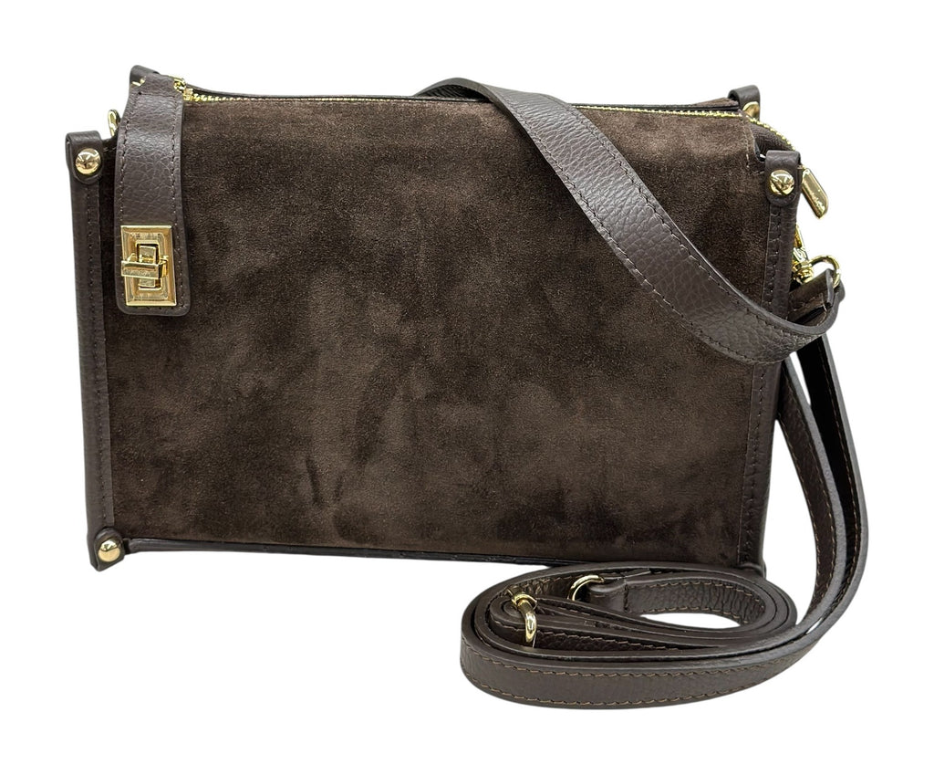 HE634 Dark Brown Suede Crossbody Bag