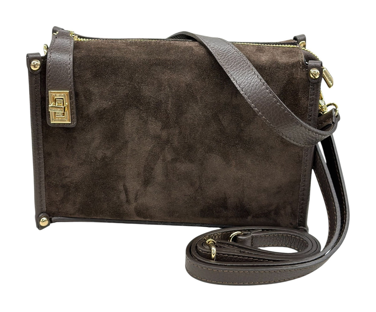 HE634 Dark Brown Suede Crossbody Bag
