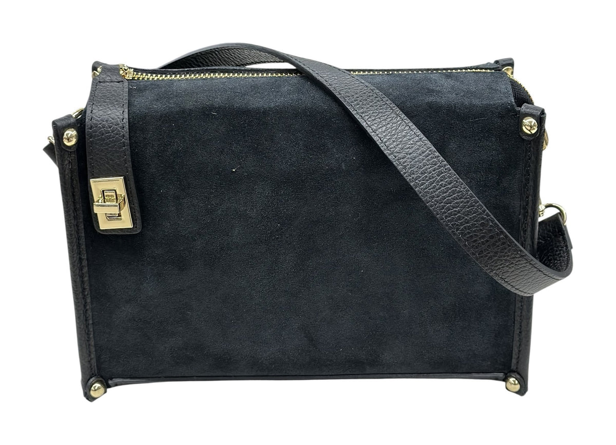 HE635 Black Suede Crossbody Bag