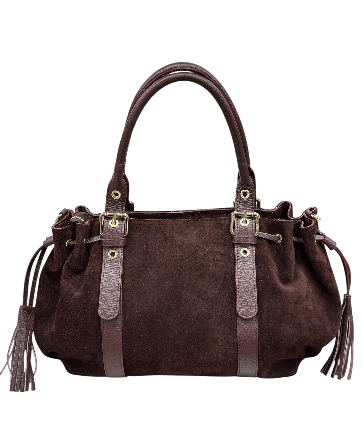 HE636 Burgundy Drawstring Suede Satchel
