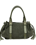HE637 Military Green Drawstring Suede Satchel