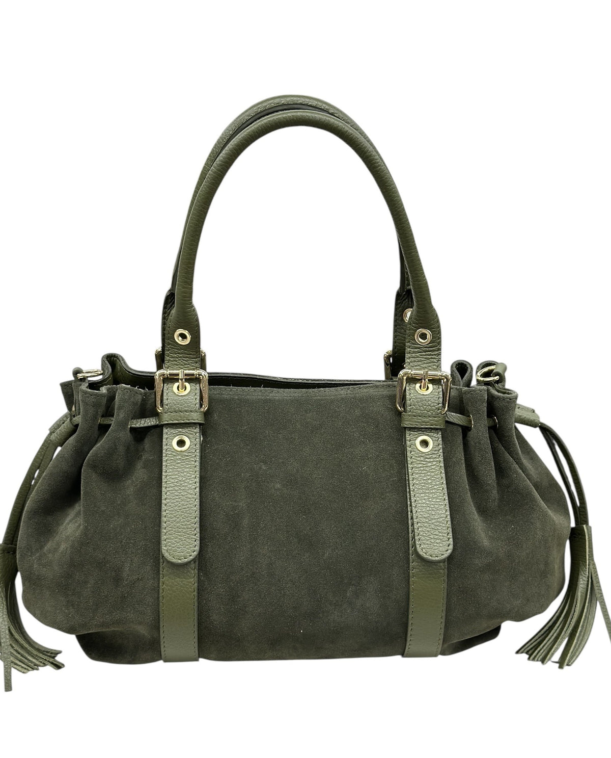 HE637 Military Green Drawstring Suede Satchel