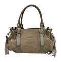 HE638 Dark Taupe Drawstring Suede Satchel