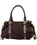 HE640 Dark Brown Drawstring Suede Satchel