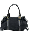 HE641 Black Drawstring Suede Satchel