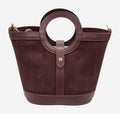 HE642 Burgundy Ring Handle Suede Bucket Bag