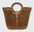 HE644 Dark Tan Ring Handle Suede Bucket Bag