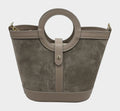 HE645 Dark Taupe Ring Handle Suede Bucket Bag