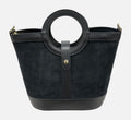 HE647 Black Ring Handle Suede Bucket Bag