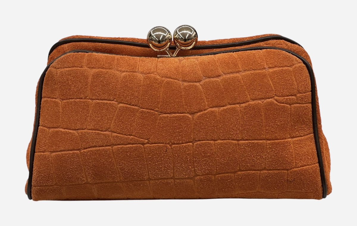 HE649 Papaya Croc-Embossed Suede Clutch
