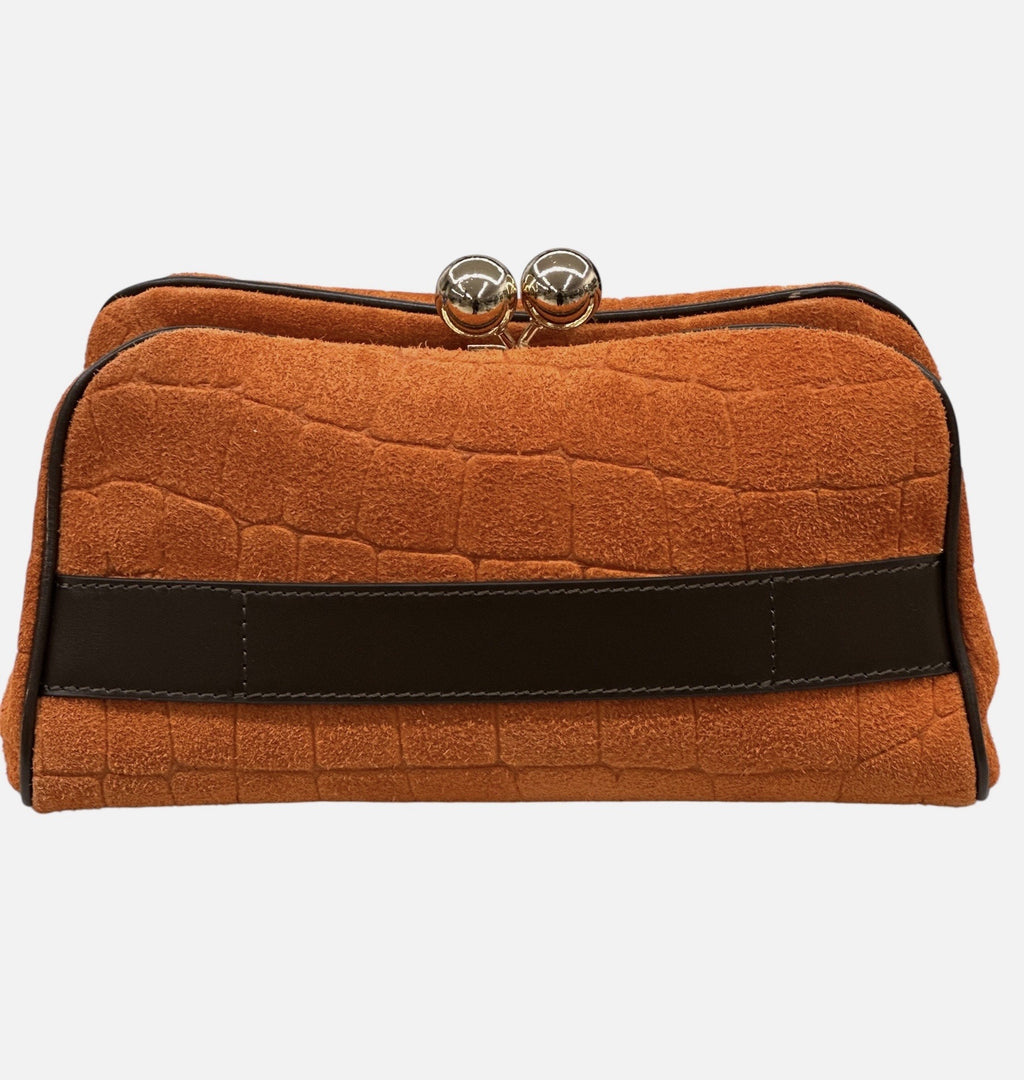 HE649 Papaya Croc-Embossed Suede Clutch