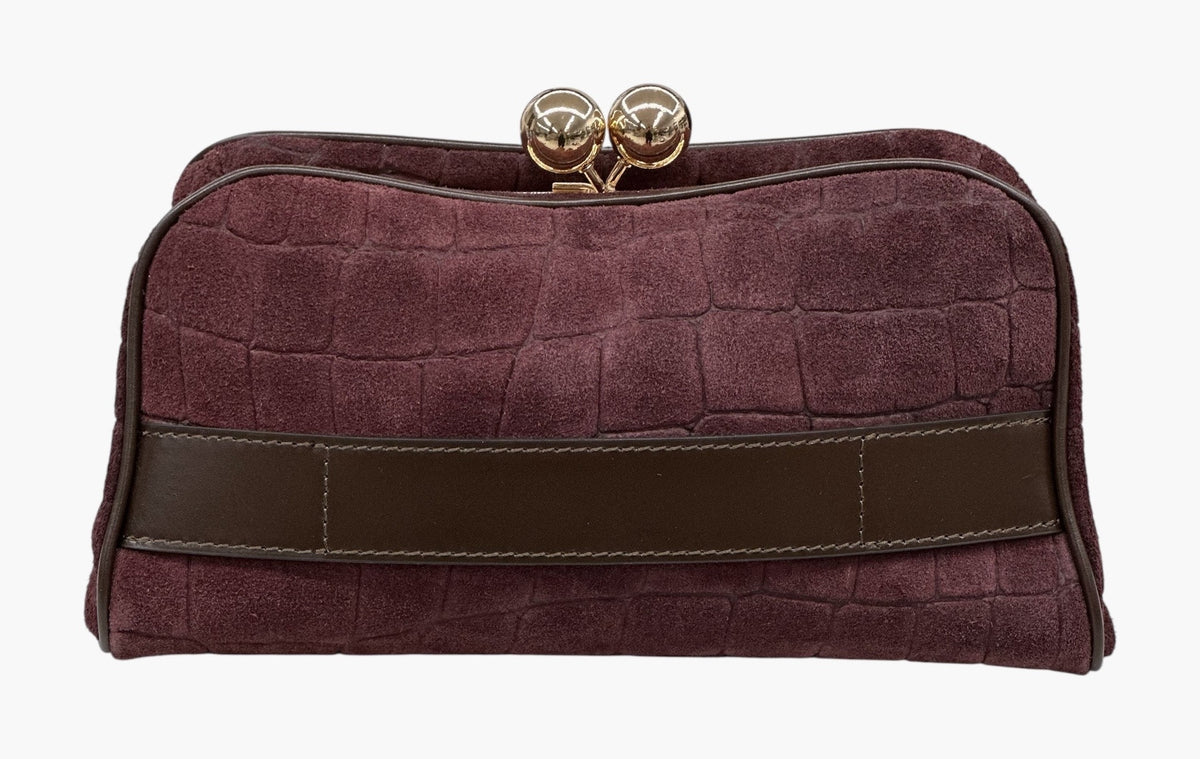 HE650 Burgundy Croc-Embossed Suede Clutch