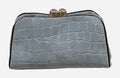 HE651 Powder Blue Croc-Embossed Suede Clutch