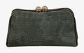 HE652 Military Green Croc-Embossed Suede Clutch