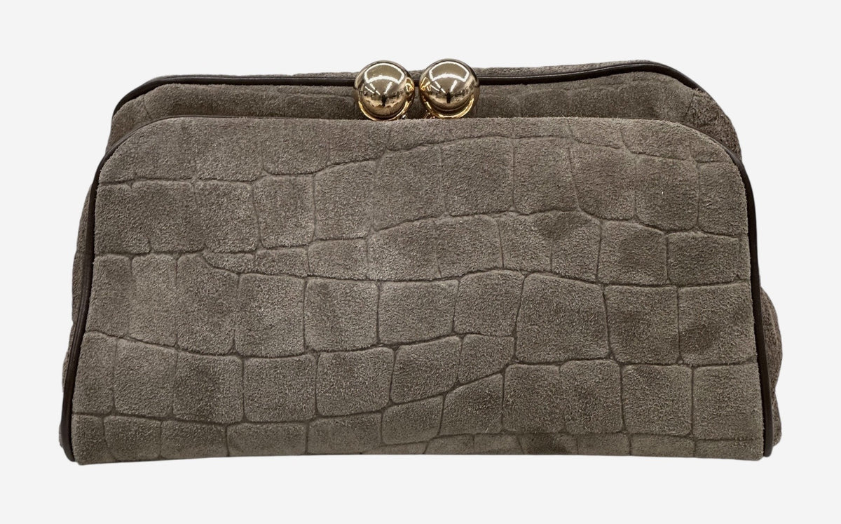 HE653 Dark Taupe Croc-Embossed Suede Clutch