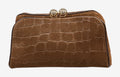 HE654 Dark Tan Croc-Embossed Suede Clutch