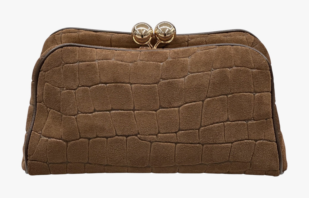 HE655 Brown Croc-Embossed Suede Clutch